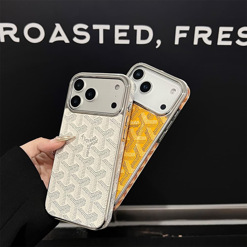 Goyard Y-Monogram Pattern with Silver Plated Frame iPhone Case