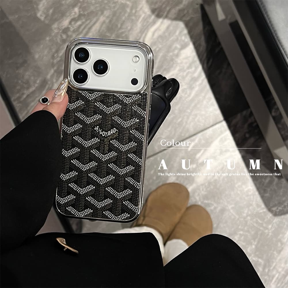 Goyard Y-Monogram Pattern with Silver Plated Frame iPhone Case