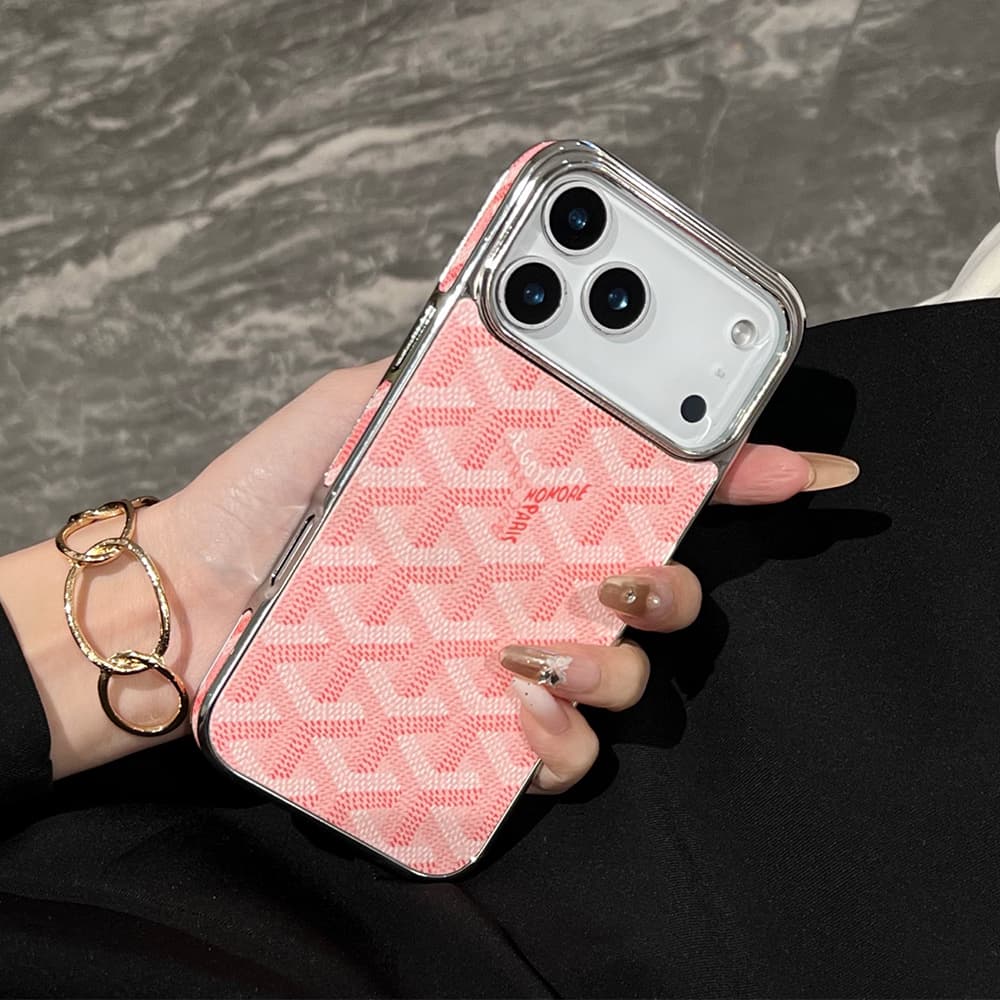 Goyard Y-Monogram Pattern with Silver Plated Frame iPhone Case
