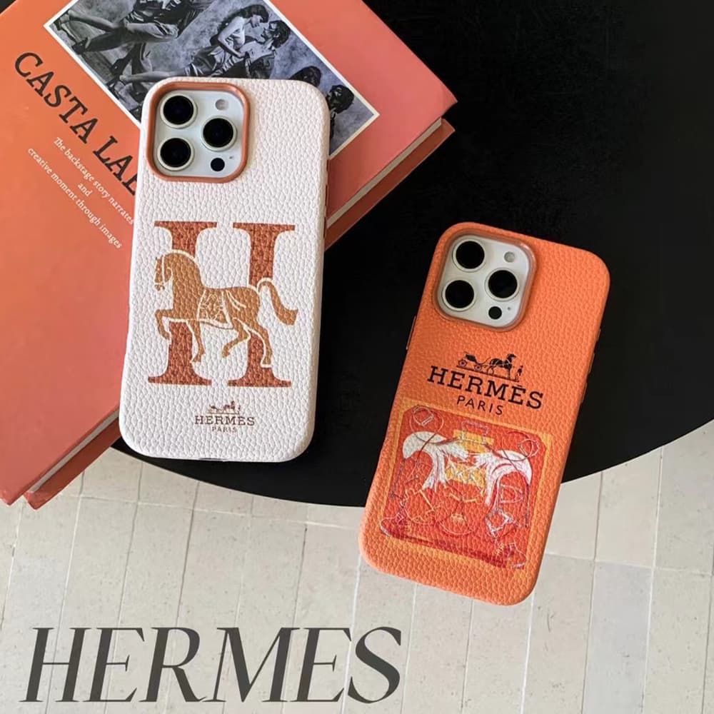 Hermès Paris Luxury iPhone Case - Iconic Carriage Design with Premium Leather Texture