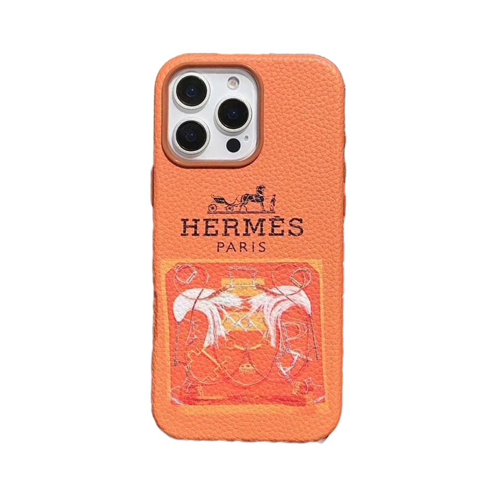 Hermès Paris Luxury iPhone Case - Iconic Carriage Design with Premium Leather Texture