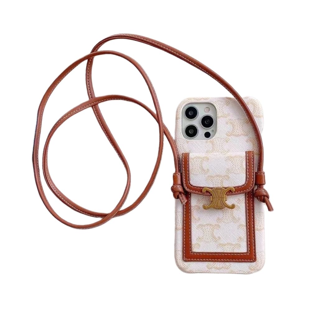 Celine Triomphe Luxury iPhone Case - Floral Jacquard Crossbody Phone Purse with Card Slot