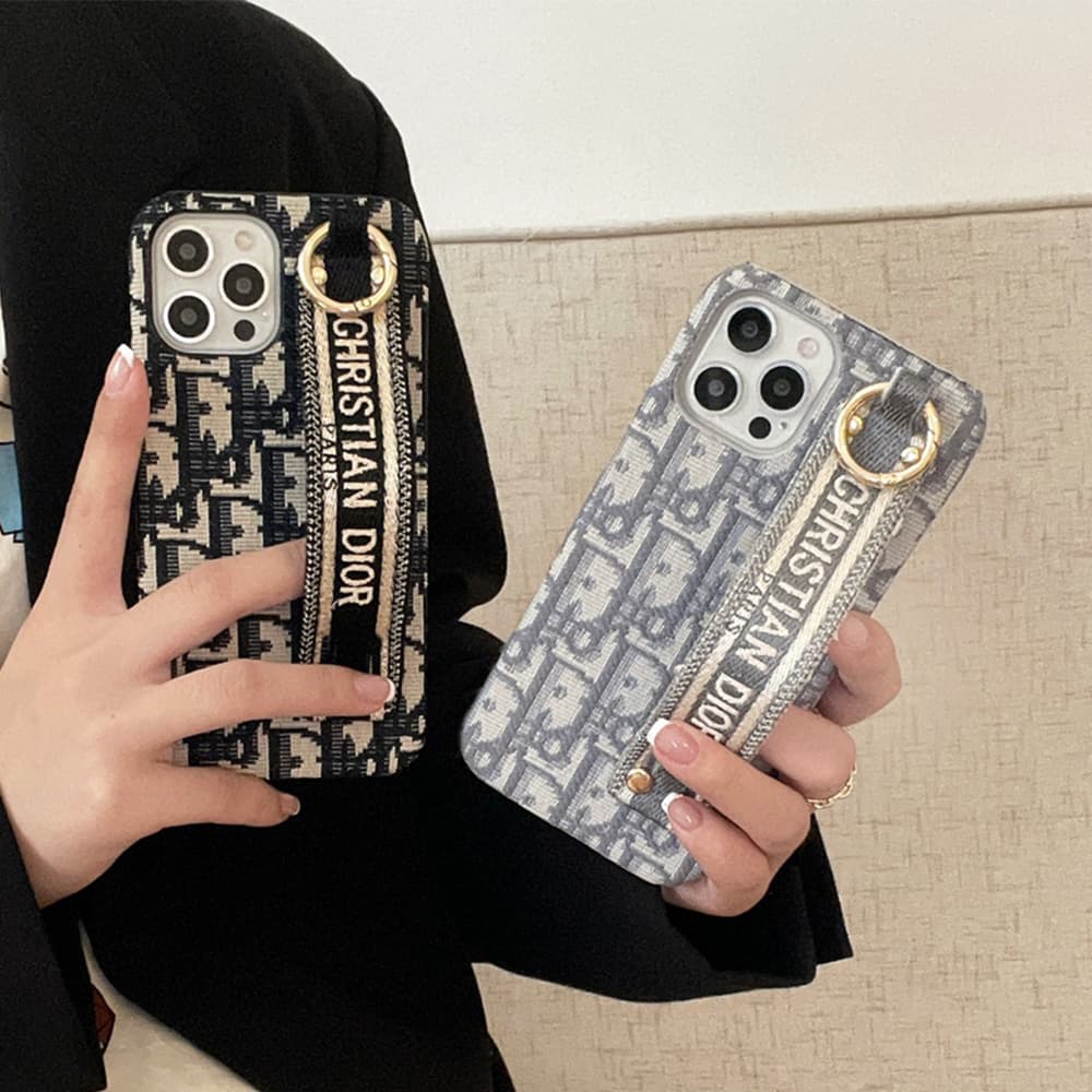 Dior Oblique Luxury iPhone Case - Signature Jacquard with Leather Wrist Strap Dior Oblique Luxury iPhone Case - Signature Jacquard with Leather Wrist Strap