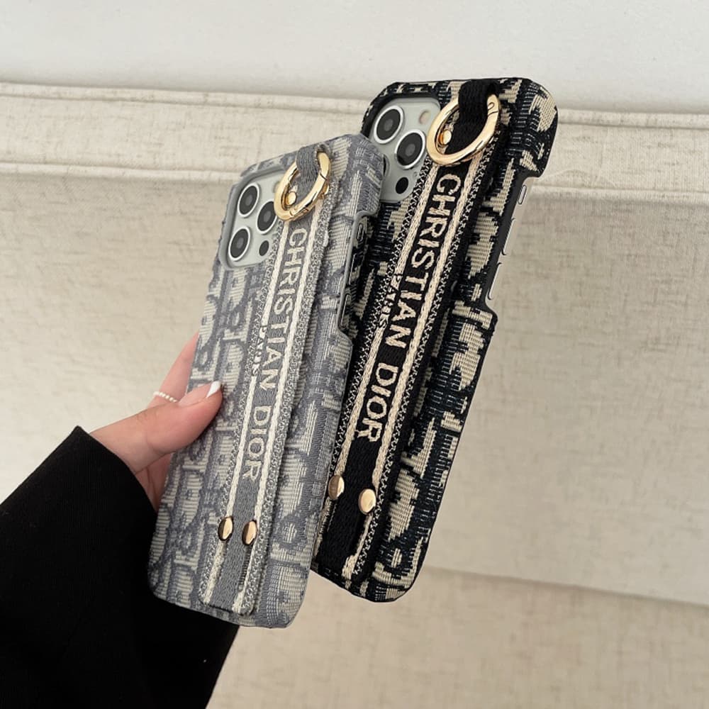 Dior Oblique Luxury iPhone Case - Signature Jacquard with Leather Wrist Strap Dior Oblique Luxury iPhone Case - Signature Jacquard with Leather Wrist Strap