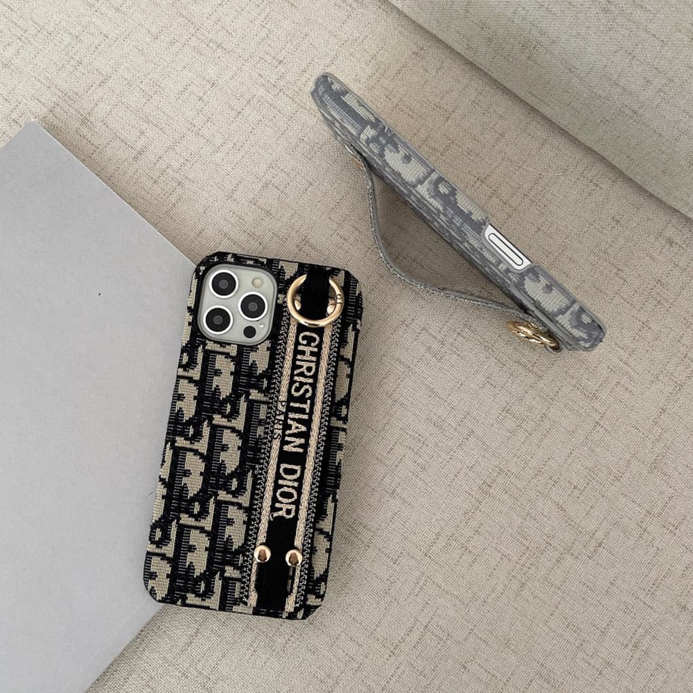 Dior Oblique Luxury iPhone Case - Signature Jacquard with Leather Wrist Strap Dior Oblique Luxury iPhone Case - Signature Jacquard with Leather Wrist Strap