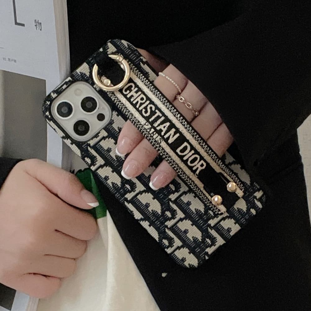 Dior Oblique Luxury iPhone Case - Signature Jacquard with Leather Wrist Strap Dior Oblique Luxury iPhone Case - Signature Jacquard with Leather Wrist Strap