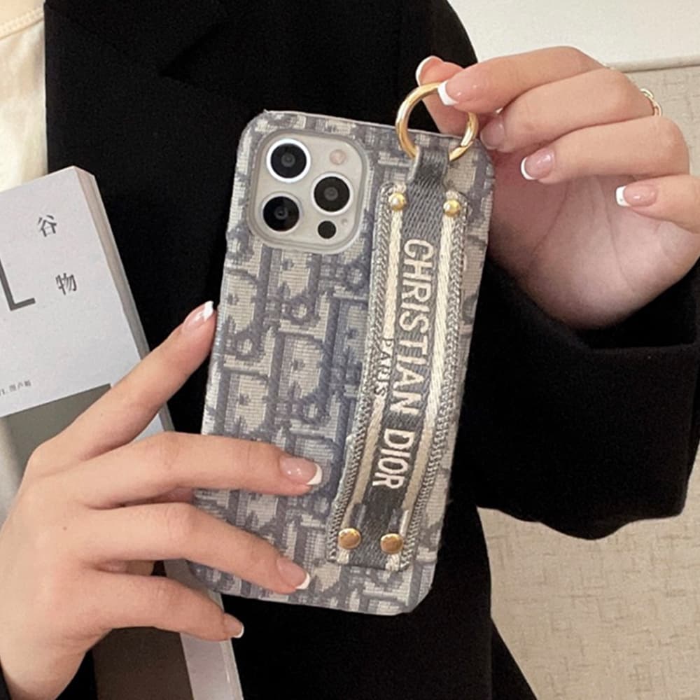 Dior Oblique Luxury iPhone Case - Signature Jacquard with Leather Wrist Strap Dior Oblique Luxury iPhone Case - Signature Jacquard with Leather Wrist Strap