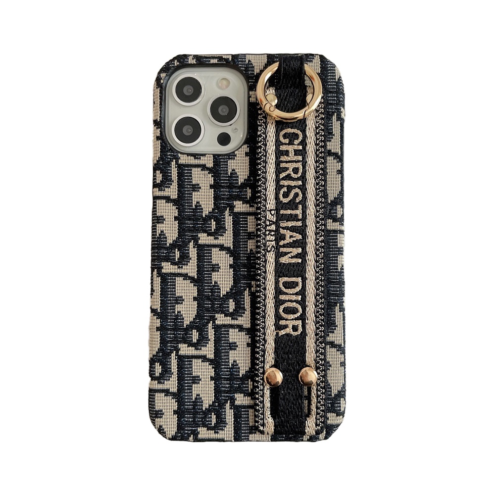 Dior Oblique Luxury iPhone Case - Signature Jacquard with Leather Wrist Strap