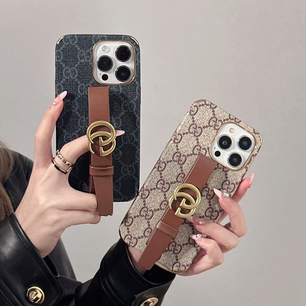 Gucci GG Supreme iPhone Case with Adjustable Leather Strap - Luxury Designer Protection