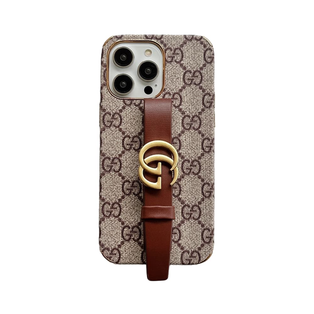 Gucci GG Supreme iPhone Case with Adjustable Leather Strap - Luxury Designer Protection