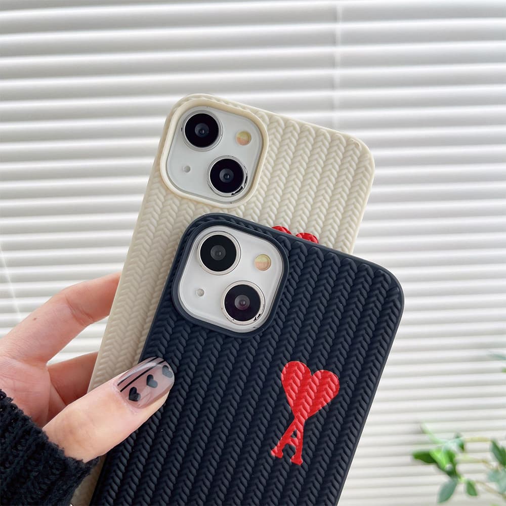 Ami Paris iPhone Case - Signature Heart Logo & Woven Texture Phone Cover (Black/White) Ami Paris iPhone Case - Signature Heart Logo & Woven Texture Phone Cover (Black/White)