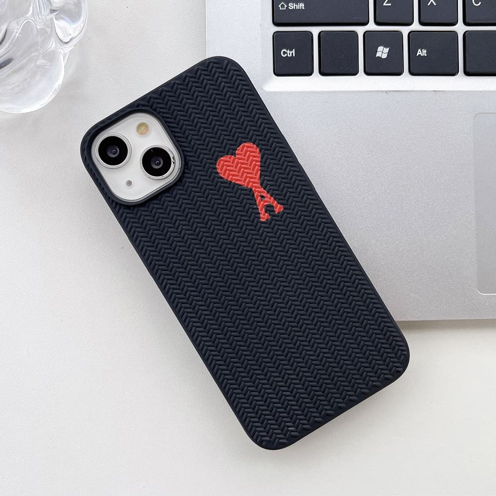 Ami Paris iPhone Case - Signature Heart Logo & Woven Texture Phone Cover (Black/White) Ami Paris iPhone Case - Signature Heart Logo & Woven Texture Phone Cover (Black/White)