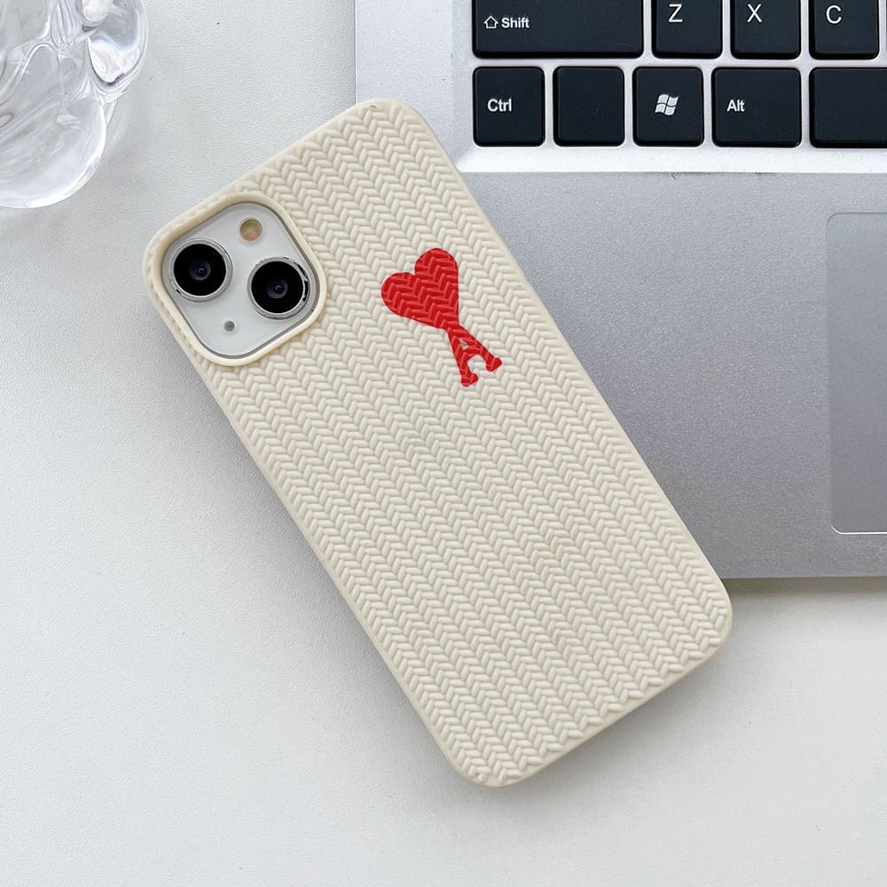 Ami Paris iPhone Case - Signature Heart Logo & Woven Texture Phone Cover (Black/White) Ami Paris iPhone Case - Signature Heart Logo & Woven Texture Phone Cover (Black/White)