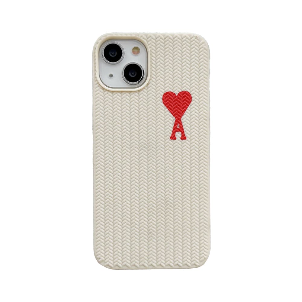 Ami Paris iPhone Case - Signature Heart Logo & Woven Texture Phone Cover (Black/White)