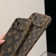 LV & Gucci Full Faux Leather Wrap with Gold Plated Frame iPhone Case