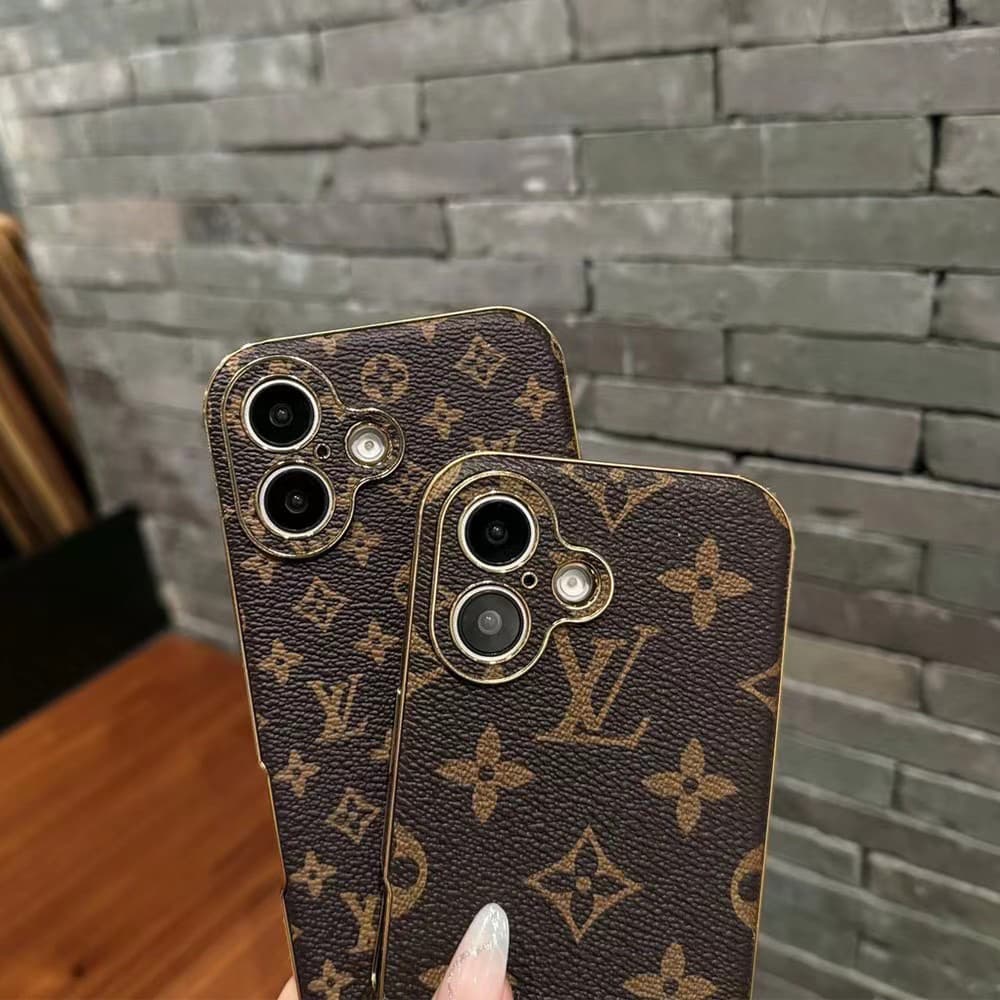 Louis Vuitton Luxury iPhone Case - Monogram Leather with Gold Frame (Classic Brown) Louis Vuitton Luxury iPhone Case - Monogram Leather with Gold Frame (Classic Brown)