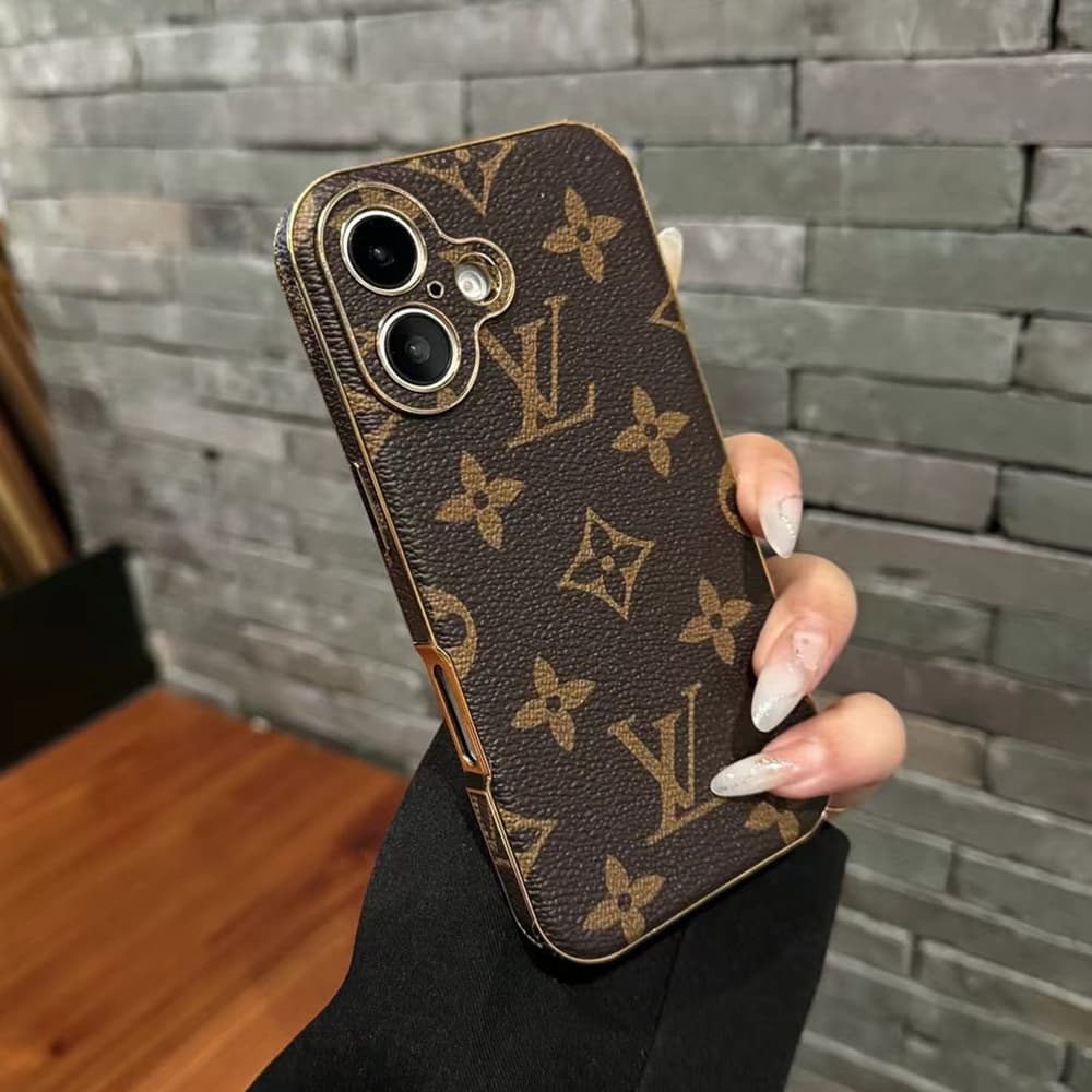 Louis Vuitton Luxury iPhone Case - Monogram Leather with Gold Frame (Classic Brown) Louis Vuitton Luxury iPhone Case - Monogram Leather with Gold Frame (Classic Brown)