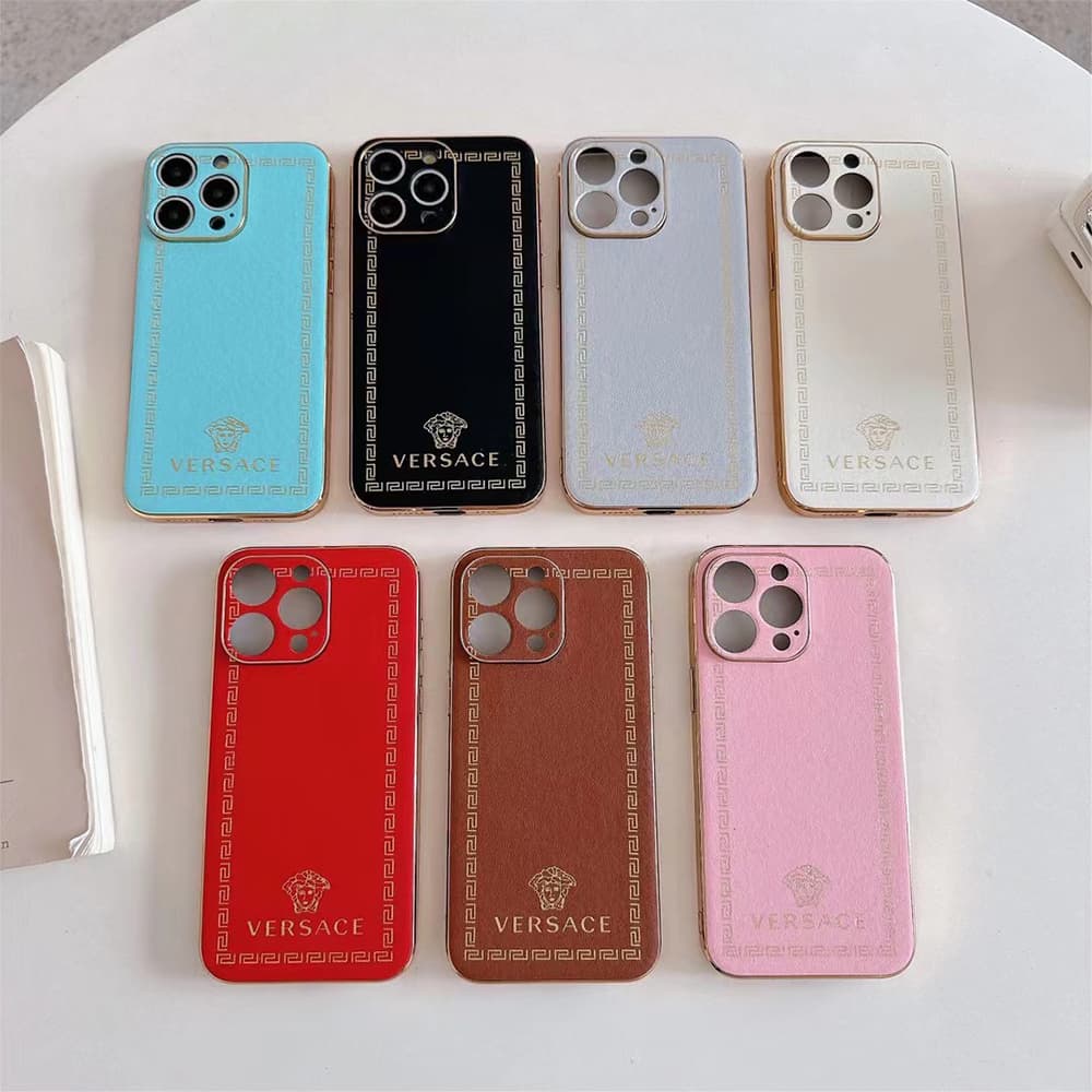 Versace Luxury iPhone Case - Medusa & Greek Key Design in 7 Colors (Gold Accent)