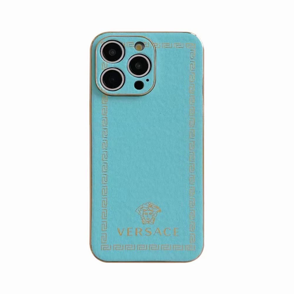 Versace Luxury iPhone Case - Medusa & Greek Key Design in 7 Colors (Gold Accent)