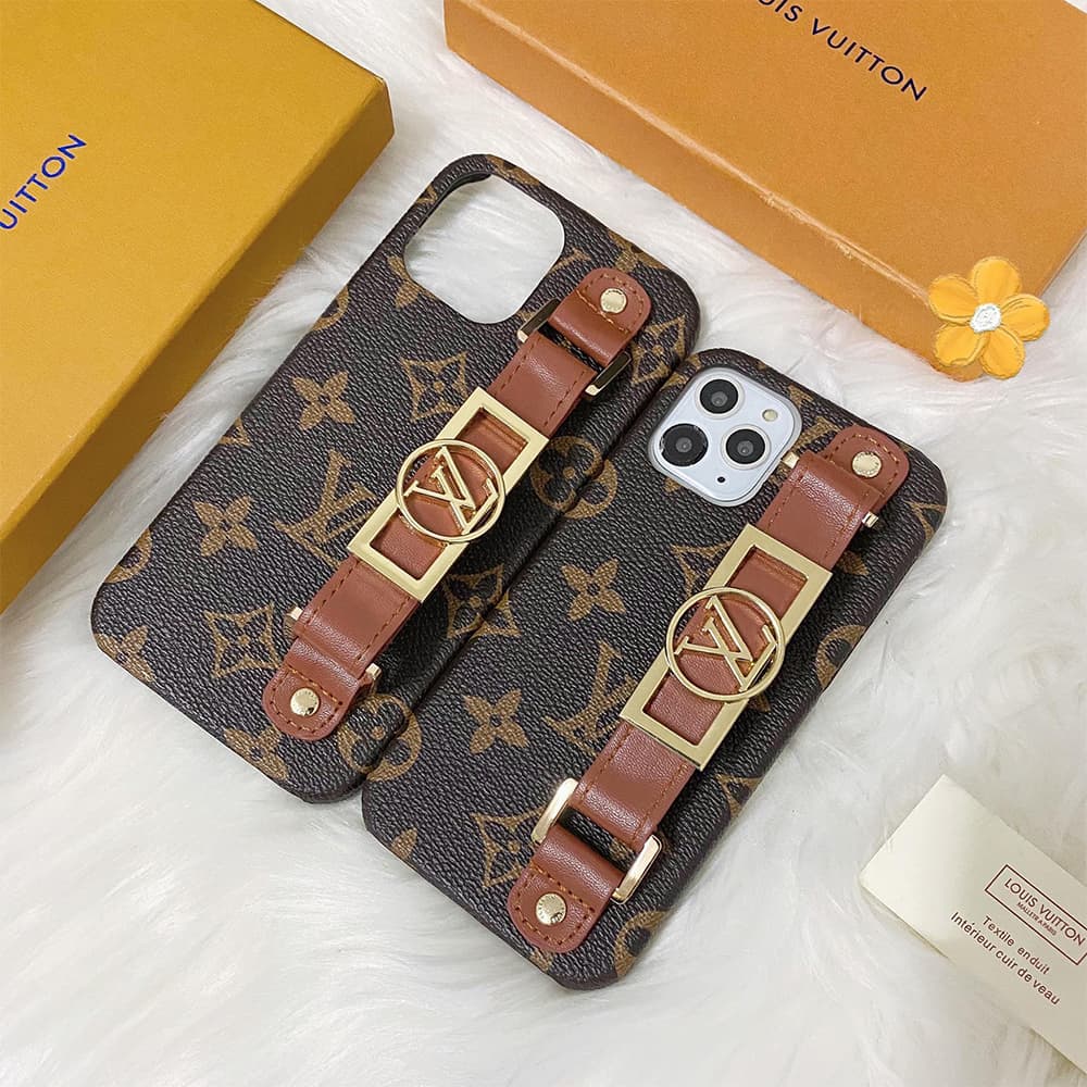 Louis Vuitton Luxury Wristlet iPhone Case - Permanent Monogram Strap (Gold LV Charm)