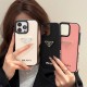 Prada Luxury iPhone Case - Leather Accent with Metal Logo (Pink/Black/White) Prada Luxury iPhone Case - Leather Accent with Metal Logo (Pink/Black/White)