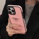 Prada Luxury iPhone Case - Leather Accent with Metal Logo (Pink/Black/White) Prada Luxury iPhone Case - Leather Accent with Metal Logo (Pink/Black/White)