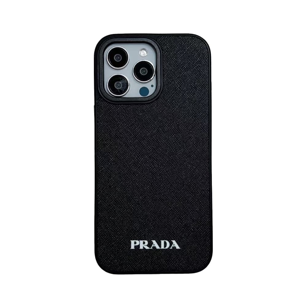Prada Luxury iPhone Case - Leather Accent with Metal Logo (Pink/Black/White)