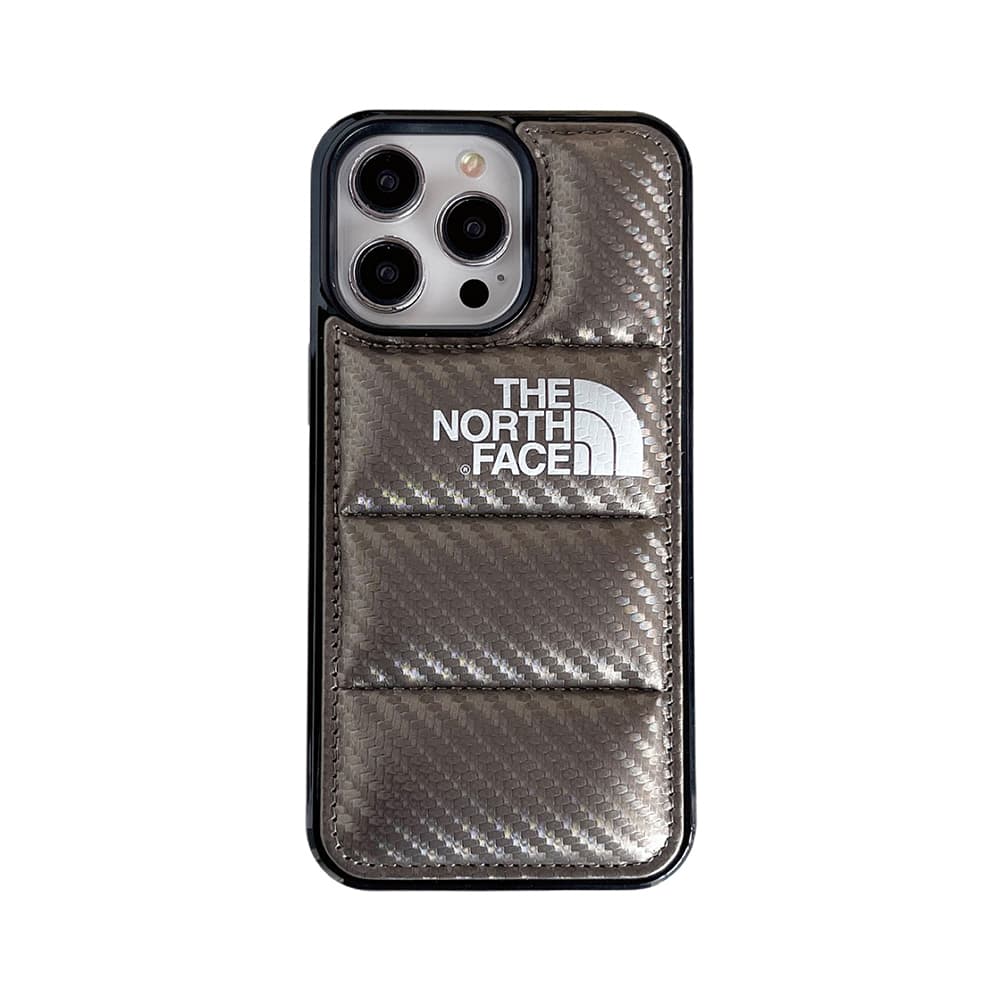 The North Face Luxury iPhone Case - Puffer Jacket Design with Carbon Fiber Texture (Rugged Protective Cover)