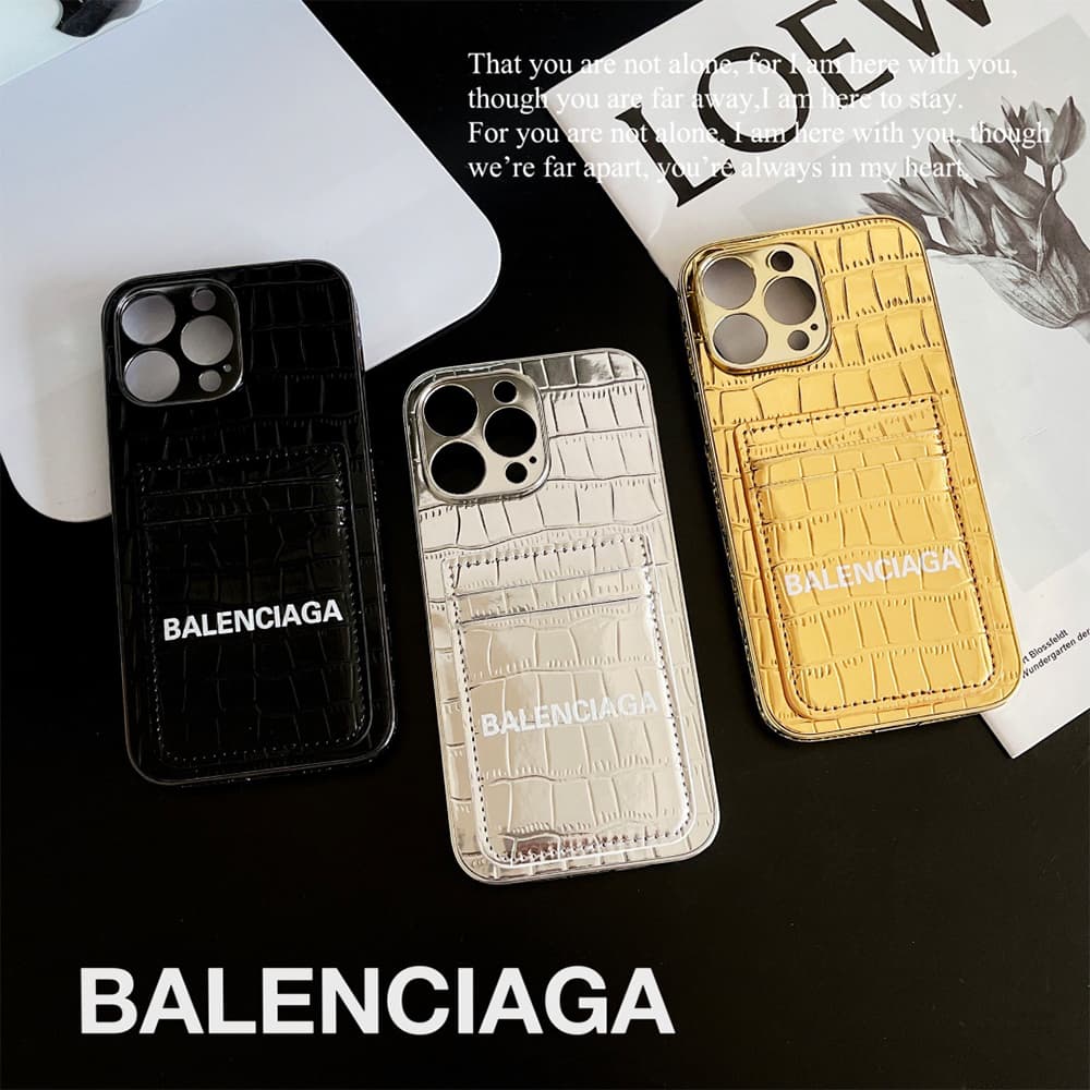 Balenciaga Luxury iPhone Case - Crocodile Texture with Dual Card Slots (Designer Wallet Case)