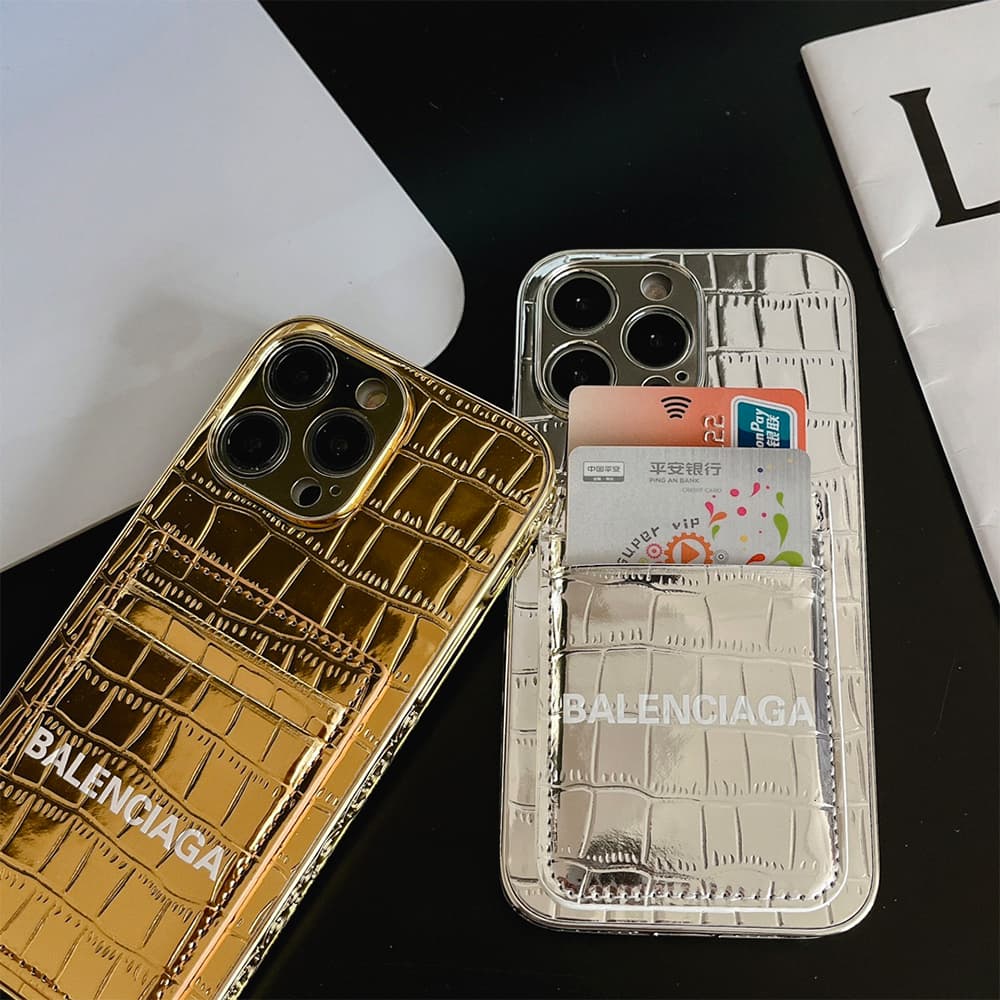 Balenciaga Luxury iPhone Case - Crocodile Texture with Dual Card Slots (Designer Wallet Case) Balenciaga Luxury iPhone Case - Crocodile Texture with Dual Card Slots (Designer Wallet Case)
