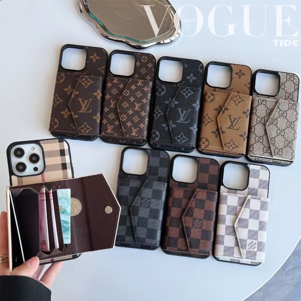 Luxury Designer Phone Case Collection - Louis Vuitton, Gucci & Burberry Patterns with Card Holder (For Apple & Samsung)