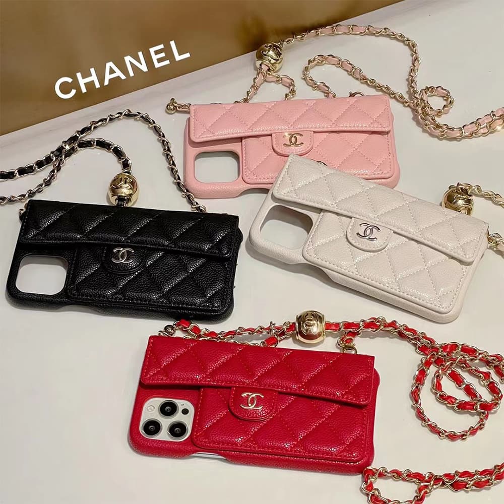Chanel iPhone Case with Chain Strap - CC Logo & Quilted Design Luxury Cover for iPhone + Card Holder