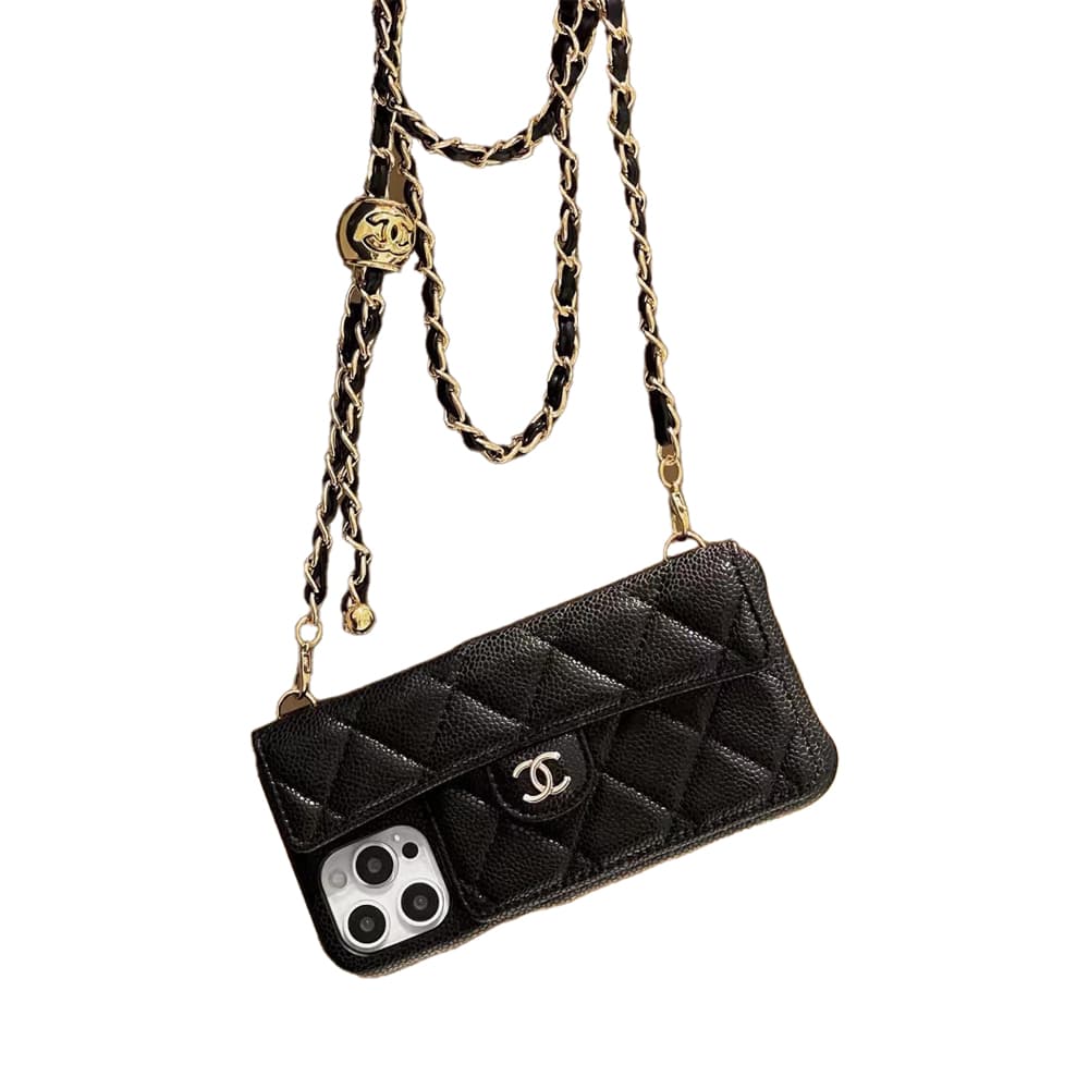Chanel iPhone Case with Chain Strap - CC Logo & Quilted Design Luxury Cover for iPhone + Card Holder