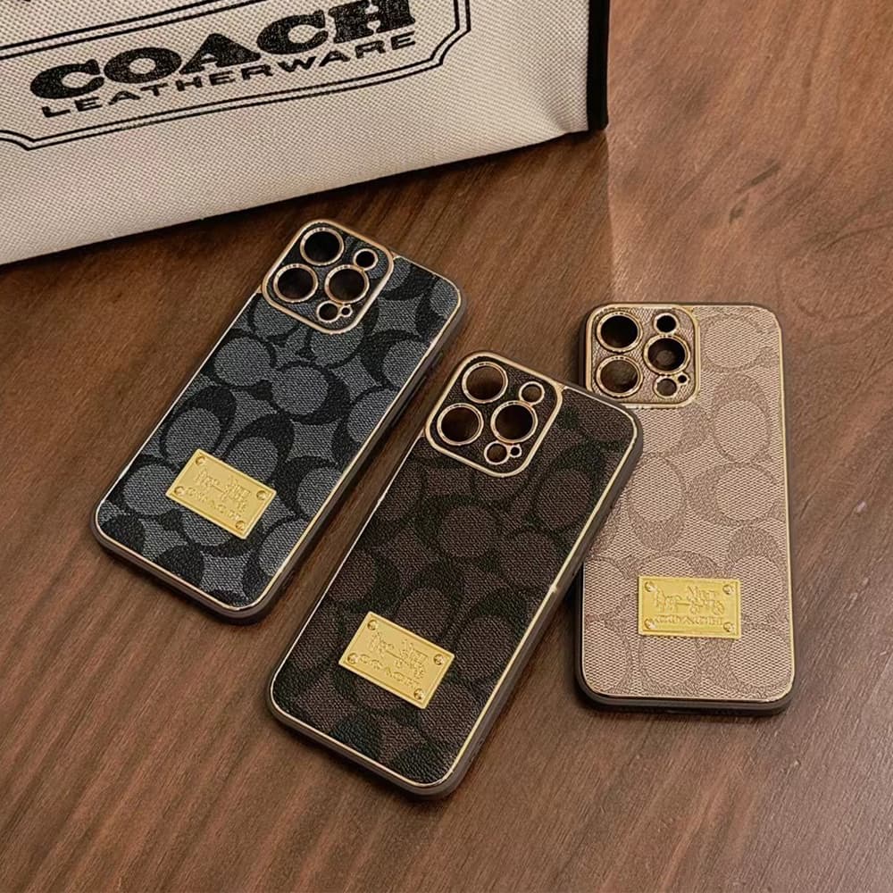 Coach Luxury Phone Case - Signature Print & Metal Logo iPhone Cover for Apple Devices