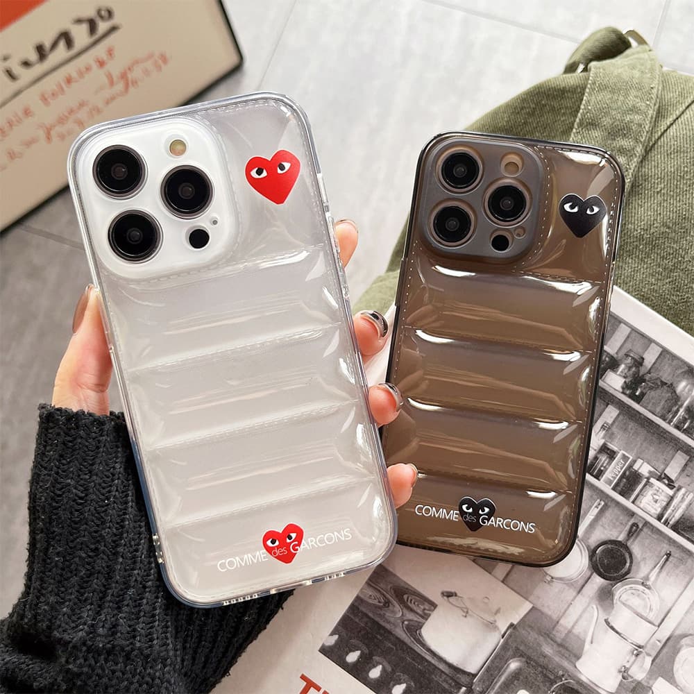 Comme des Garçons Heart Logo Phone Case - Transparent Quilted TPU Cover for iPhone