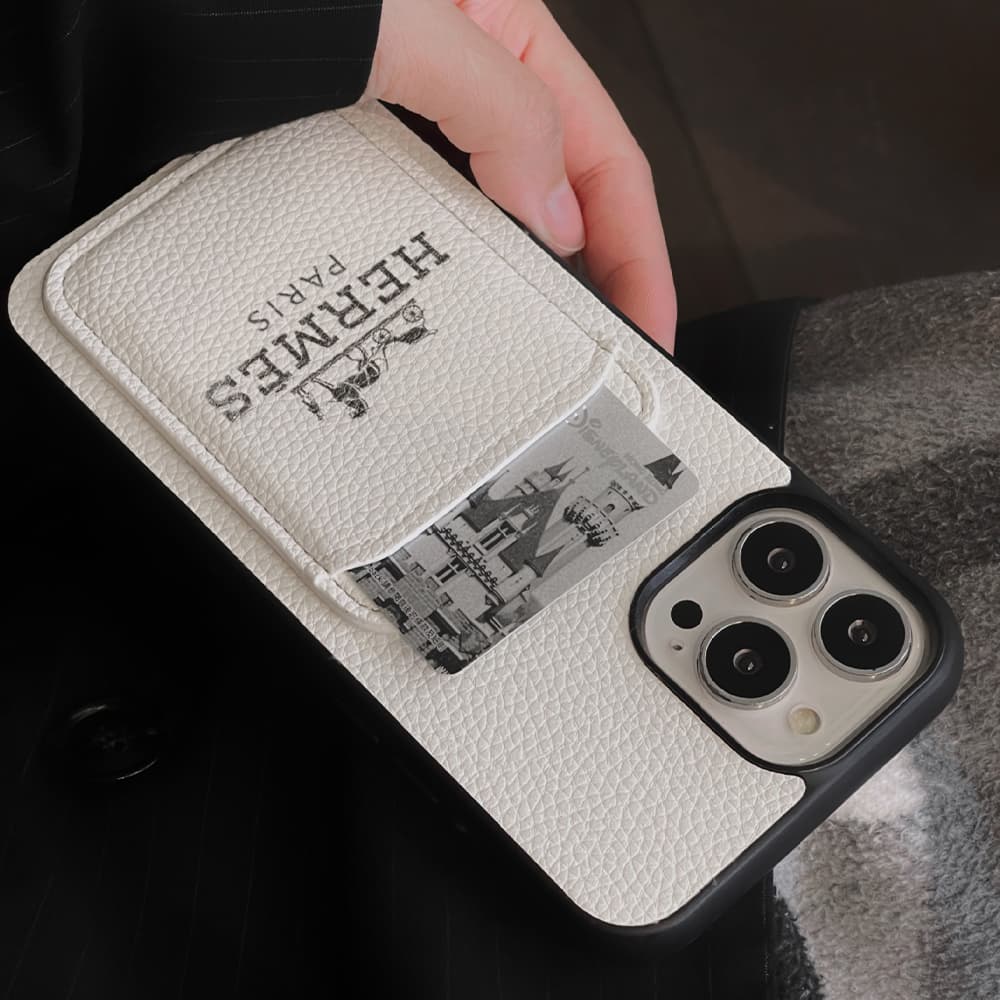 Hermès Luxury Phone Case - Leather Texture with Card Slot for iPhone (Orange/White/Black/Khaki) Hermès Luxury Phone Case - Leather Texture with Card Slot for iPhone (Orange/White/Black/Khaki)