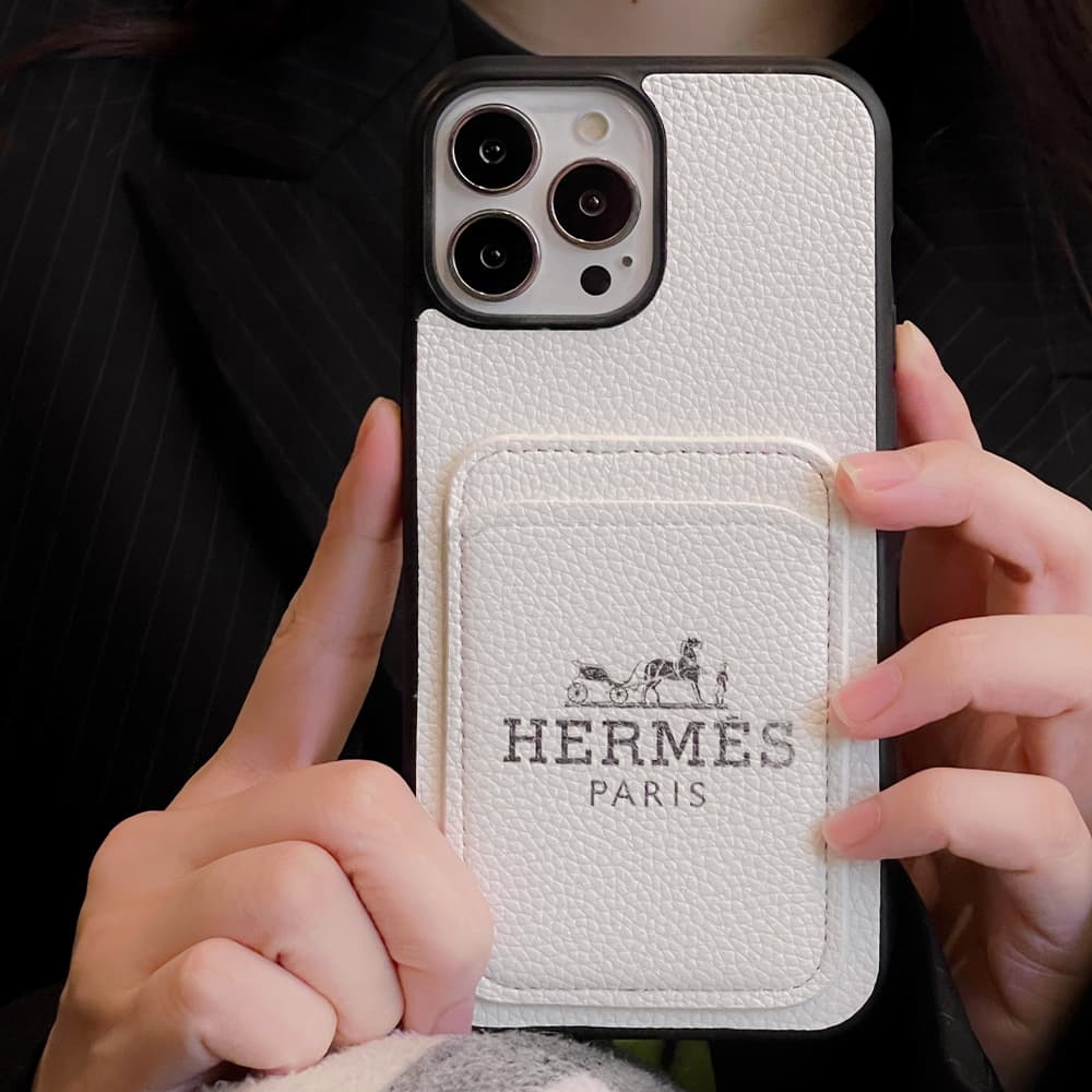 Hermès Luxury Phone Case - Leather Texture with Card Slot for iPhone (Orange/White/Black/Khaki) Hermès Luxury Phone Case - Leather Texture with Card Slot for iPhone (Orange/White/Black/Khaki)