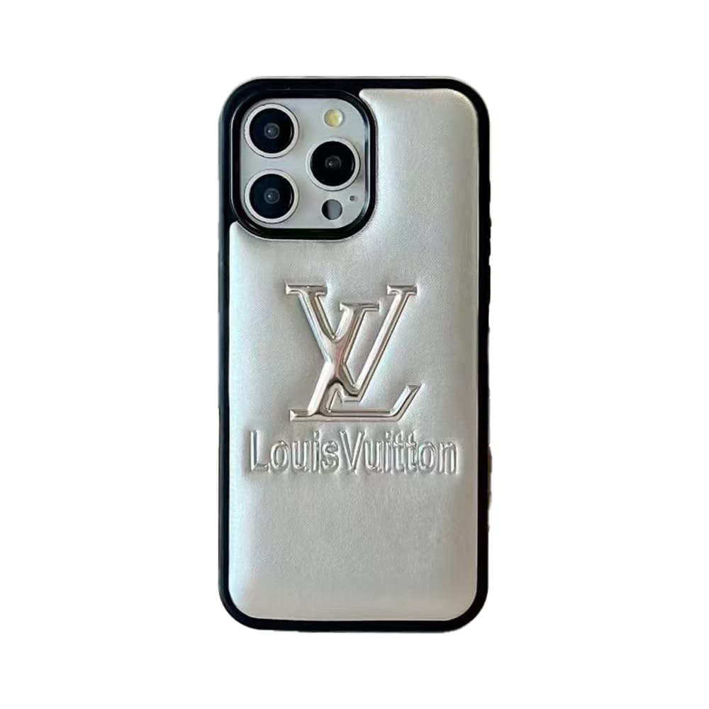 Louis Vuitton Luxury iPhone Case - LV Monogram & Leather Texture (Black/White/Silver)