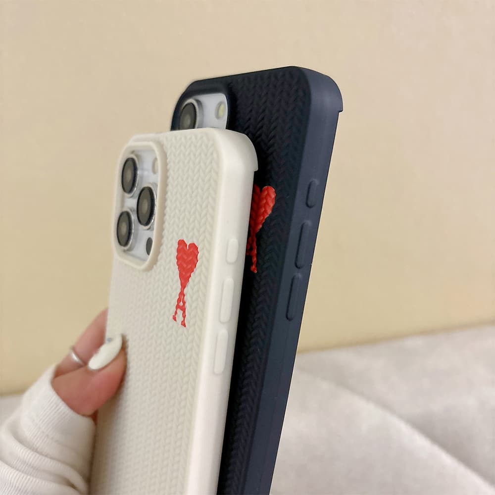 ami alexandre mattiussi iPhone Case - Red Heart Logo & Woven Texture Phone Cover (Black/White) ami alexandre mattiussi iPhone Case - Red Heart Logo & Woven Texture Phone Cover (Black/White)