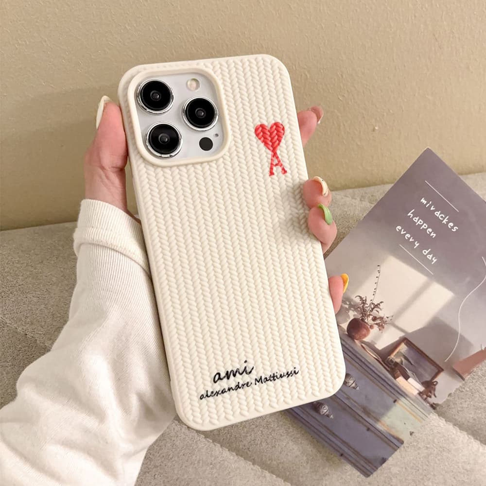 ami alexandre mattiussi iPhone Case - Red Heart Logo & Woven Texture Phone Cover (Black/White) ami alexandre mattiussi iPhone Case - Red Heart Logo & Woven Texture Phone Cover (Black/White)