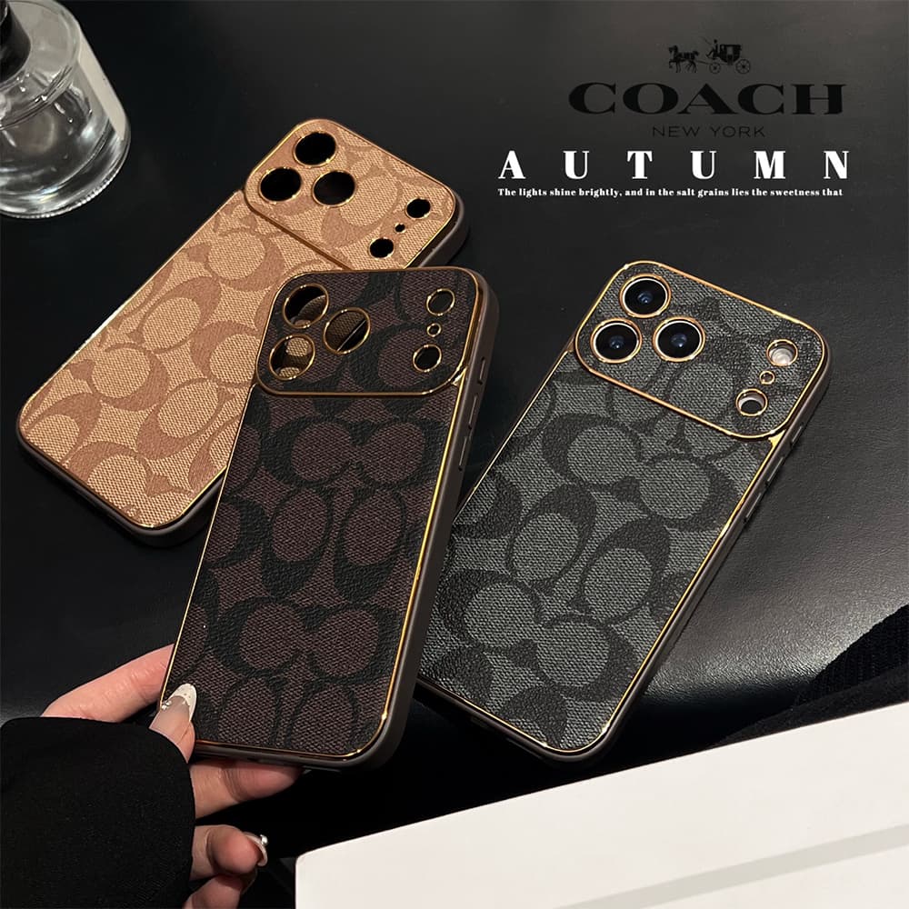 Coach Signature Print & Metal Frame iPhone Case