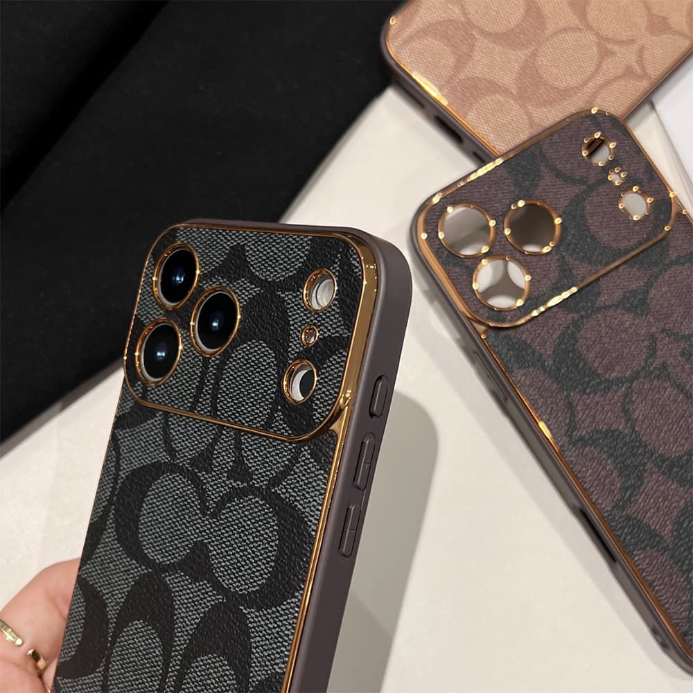 Coach Signature Print & Metal Frame iPhone Case