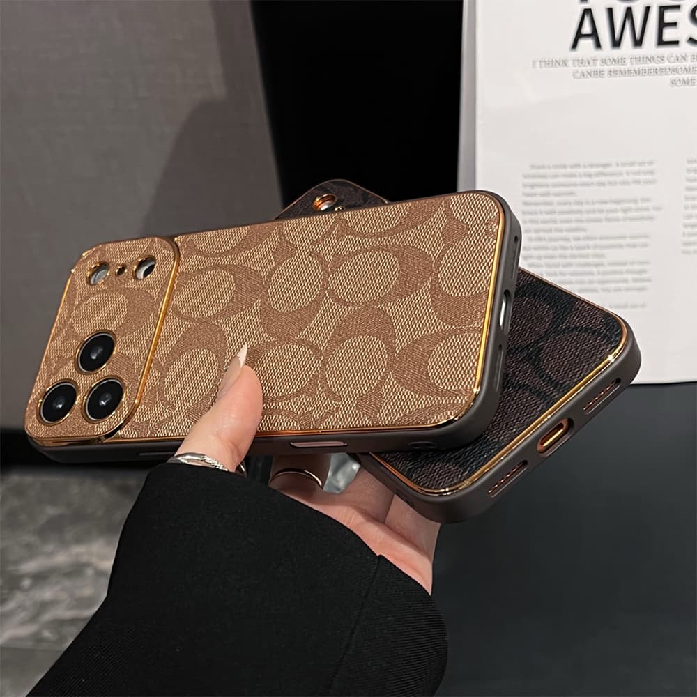 Coach Signature Print & Metal Frame iPhone Case