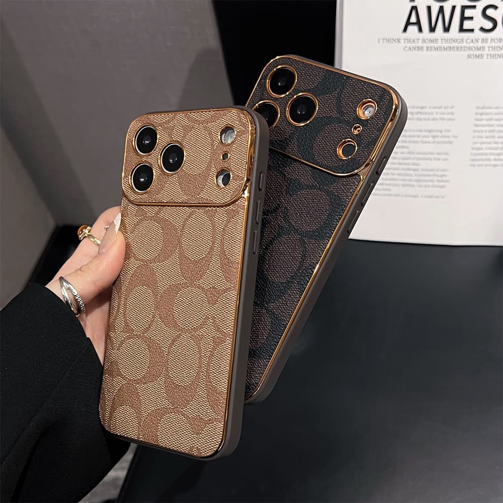 Coach Signature Print & Metal Frame iPhone Case
