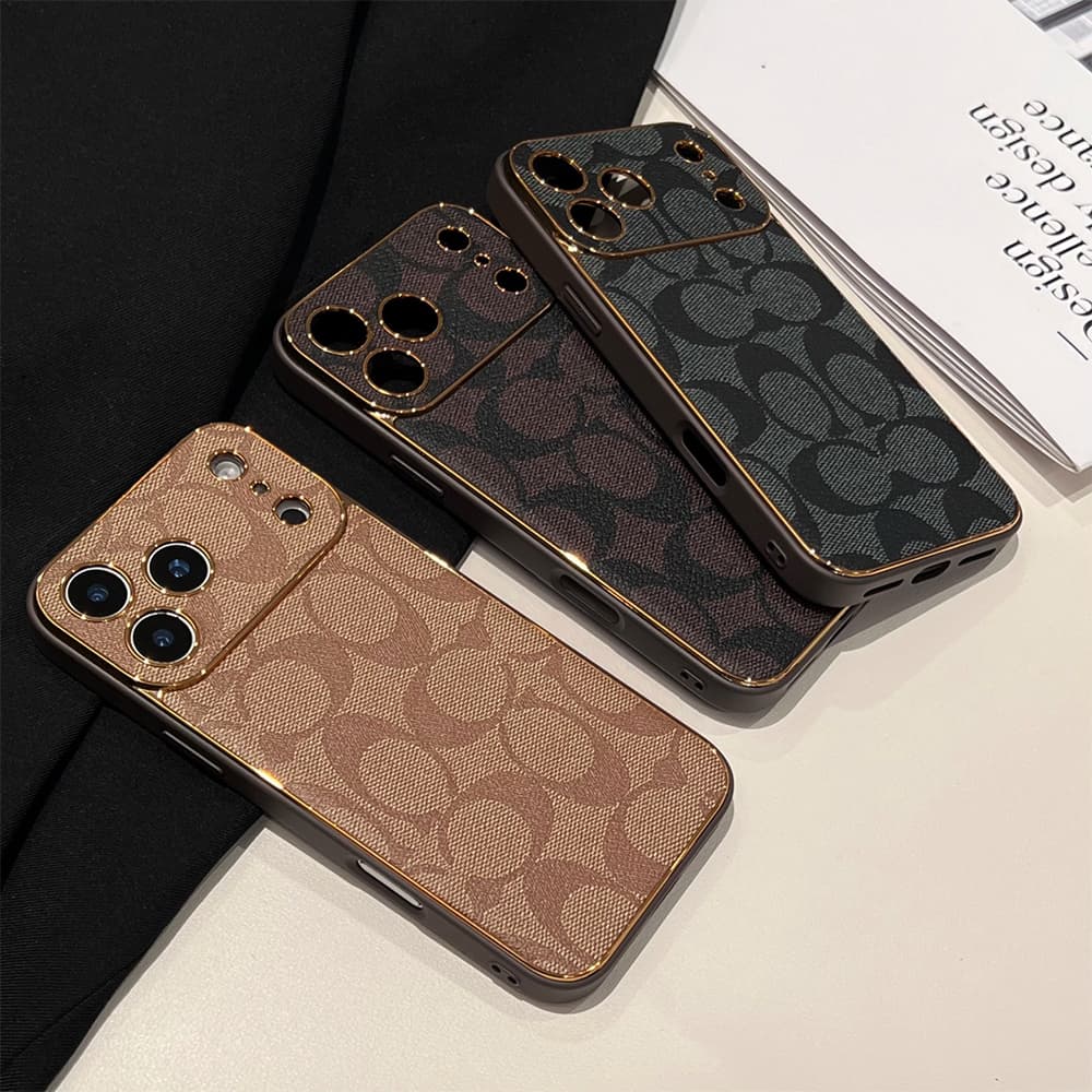 Coach Signature Print & Metal Frame iPhone Case