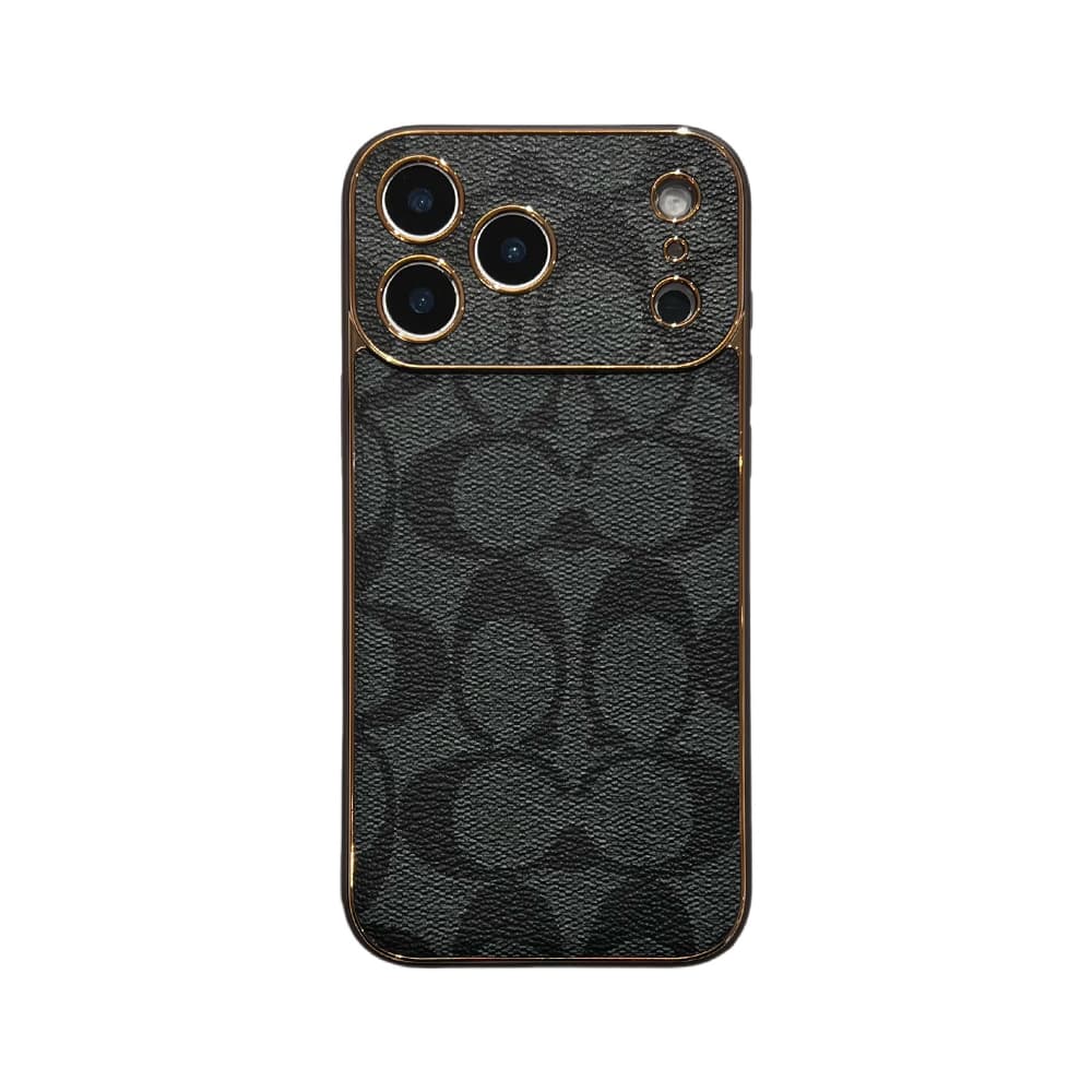 Coach Signature Print & Metal Frame iPhone Case