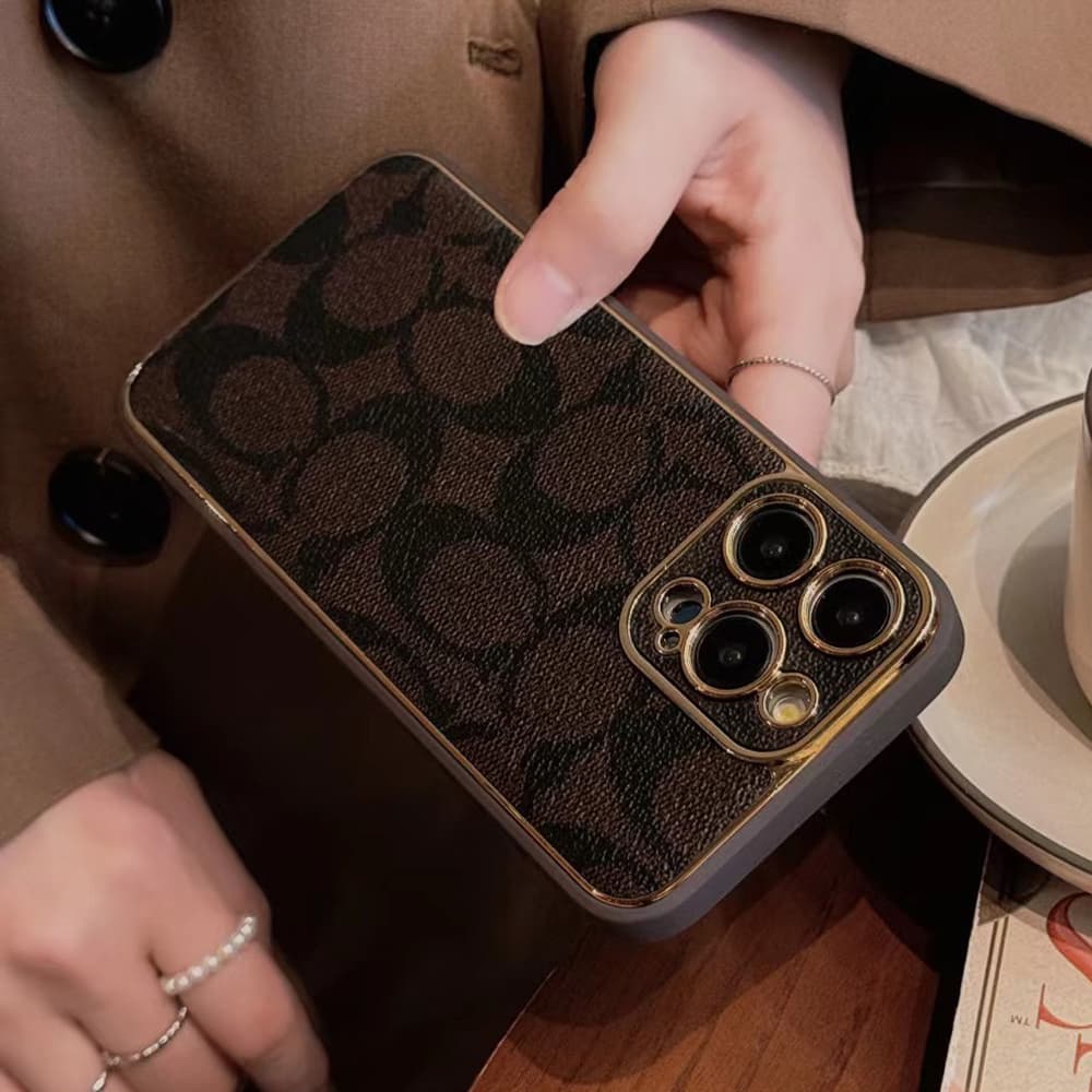 Coach Luxury iPhone Case - Signature Print & Metal Frame (Khaki/Brown/Black) Coach Luxury iPhone Case - Signature Print & Metal Frame (Khaki/Brown/Black)