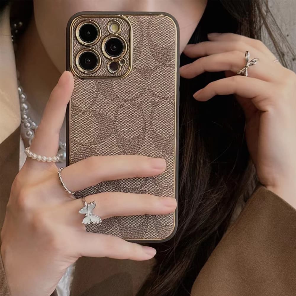 Coach Luxury iPhone Case - Signature Print & Metal Frame (Khaki/Brown/Black) Coach Luxury iPhone Case - Signature Print & Metal Frame (Khaki/Brown/Black)