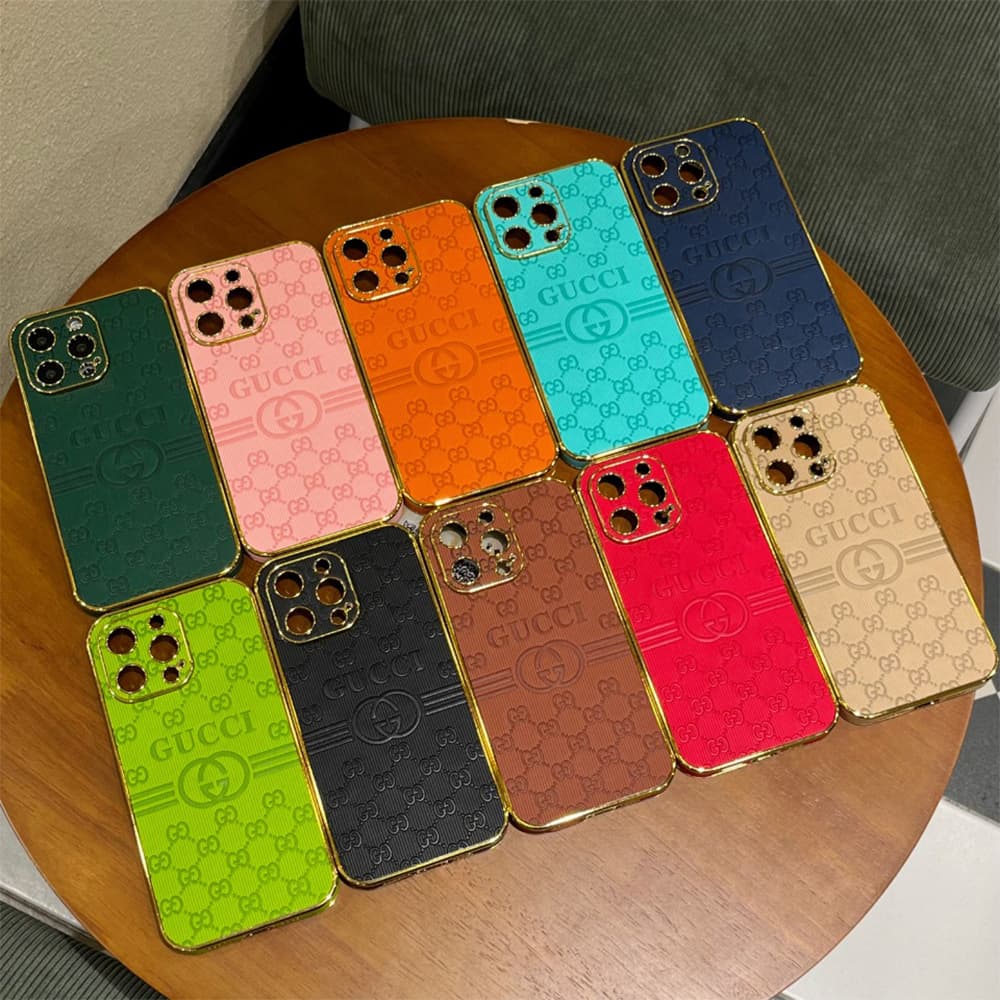 Gucci Luxury iPhone Case - GG Monogram & Gold Frame for (10 Colors)
