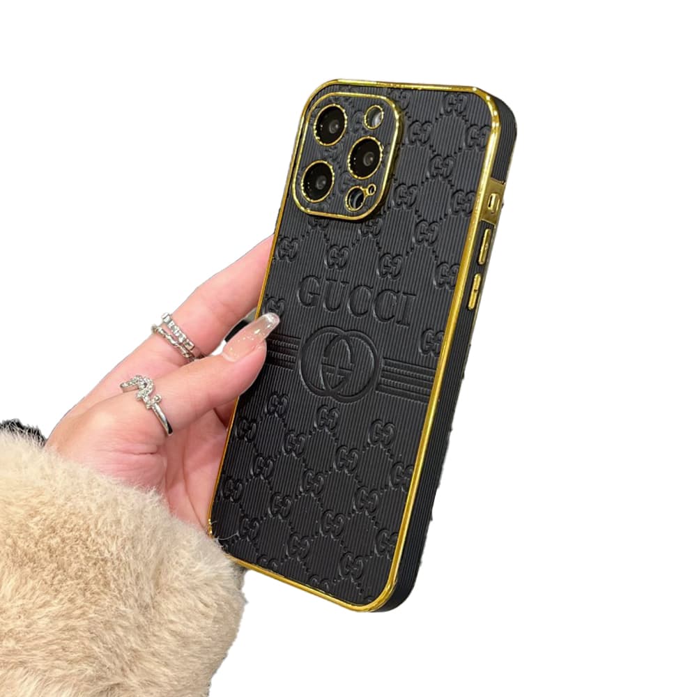Gucci Luxury iPhone Case - GG Monogram & Gold Frame for (10 Colors)